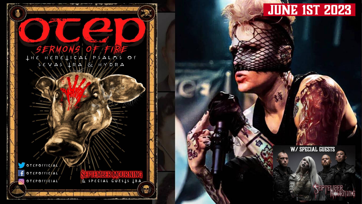OTEP & SEPTEMBER MOURNING THU. JUNE 1 2023 7PM ALL AGES SHOW The