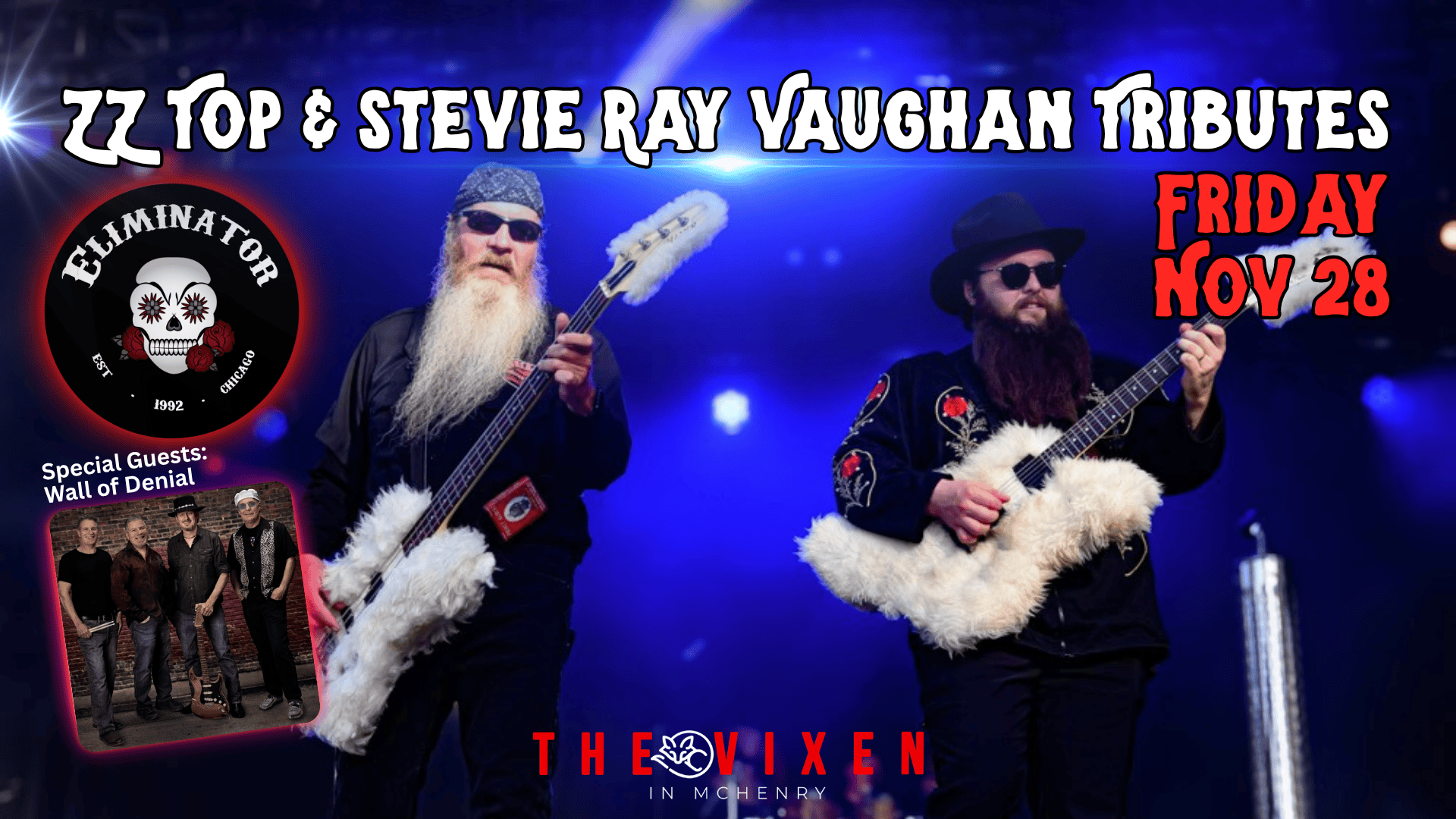 zz top tribute - eliminator and stevie ray vaughan Tribute wall of denial live at the vixen mchenry